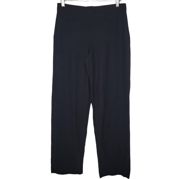 Eileen Fisher Small S Solid Black Crepe Women's Straight Leg Stretch Pants‎ - Picture 1 of 6